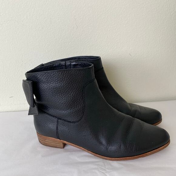 Kate Spade Prospect Bow Ankle Boots Size 8.5 Black Leather Flat Booties *fair - Picture 3 of 14